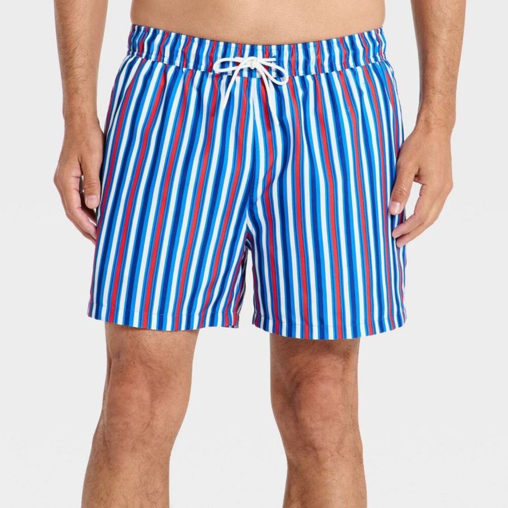 Goodfellow & Co - Men's 5" Striped Swim Trunks - Goodfellow & Co Red Blue